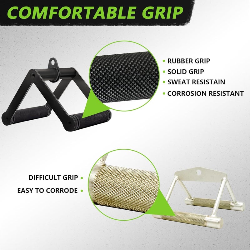 Howffite Double D Row Handle Cable Attachment for Weight Workout, Steel with Non-Slip Rubber Grip (Black) - Image 3